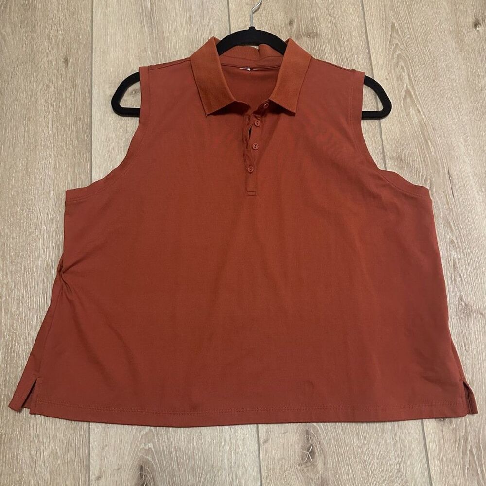 Women's Calia Pleated Back Sleeveless Polo Shirt Brick/Rust XL EUC!